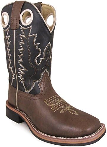 Smoky Mountain Youth Blaze Stitched Design Rubber Sole Square Toe Brown/Black Western Cowboy Boot