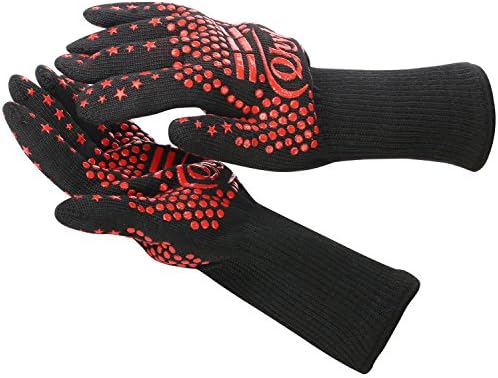 QHYK 2PCS BBQ Grill Gloves, Heat Resistant Up To 932℉ Barbecue Gloves, 13"Long for Extra Forearm Protection for BBQ Kitchen Oven Mitts, Cooking & Grilling Gloves for Men Women