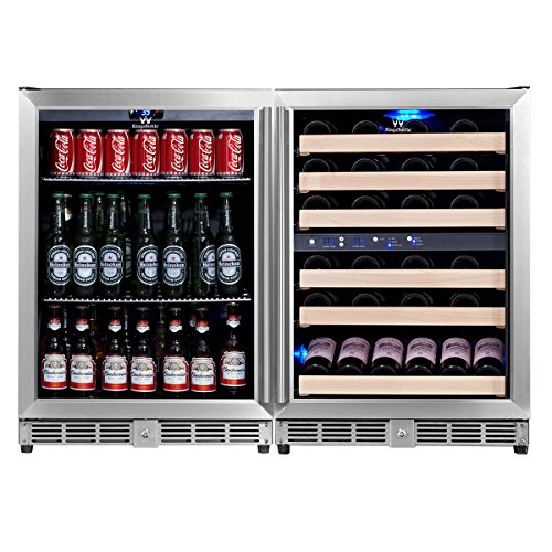 KingsBottle Glass Door Wine & Beverage Fridge - 225 Pounds, 3 Zone Dual Cooler with Temperature Control, 160 Cans, 46 Bottles - Hardwood Shelves, Vibration Free, Home Use & Commercial Refrigerator