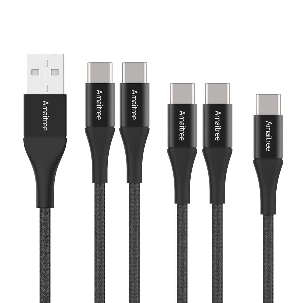 Amaitree USB C Cable,5Pack(1+4+4+6.6+6.6Ft)3A Fast Charging Quick Charger Cable,USB Type C 2.0 Quick Charger Cord,USB Type C Cable Compatible Samsung Galaxy S10/S9/S8 Plus/Note 10/9/8,LG V50/V40/G8/G7