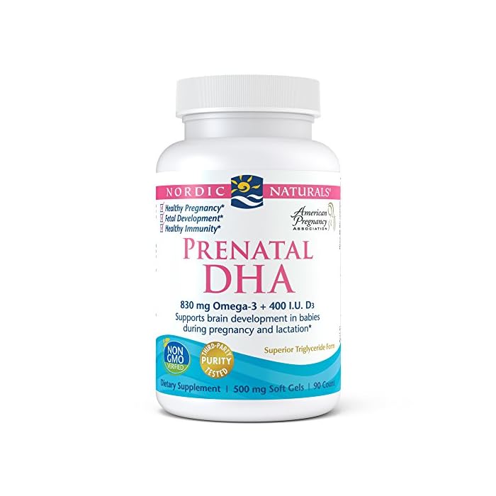 Nordic Naturals Prenatal DHA, Strawberry - 830 mg Omega-3 + 400 IU Vitamin D3-120 Soft Gels - Supports Brain Development…