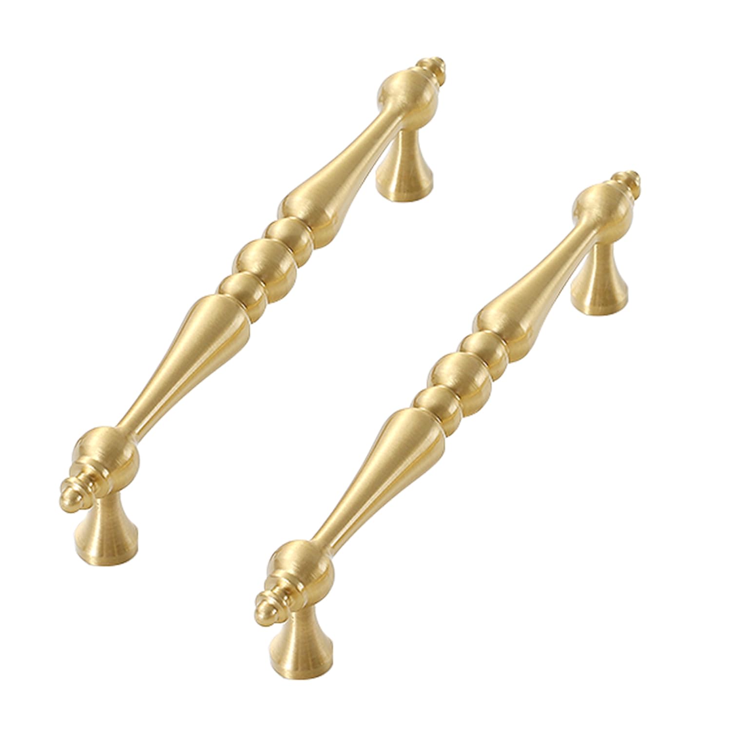 Flybath 2 Pack Cabinet Pulls 5-Inch Hole Center Solid Brass Vintage Gold Handles for Drawer Dresser Cupboard Wardrobe Kitchen Furniture Hardware, Brushed Brass