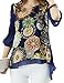 Vonfon Women Floral Print Loose Plus Size Back Pleated Chiffon Blouse Tops Blue, X-Large