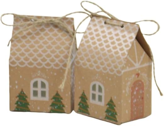 50 piezas de papel Kraft con forma de casa de Navidad, bolsas de regalo de dulces