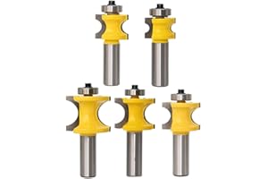 Eyech 5pcs Bullnose Router Bit Set 1/2-Inch Shank Half-Round Bearing Router Bits Round Edge Cutting Bits | 1/8" 3/16" 1/4" 5/