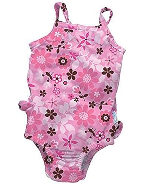 iPlay One-piece Ruffle Swimsuit with Built-in Reusable Absorbent Swim Diaper