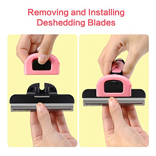 BIBTIM 2-In-1 Deshedding Tool Professional Pet Grooming Brush Kit Best Dog and Cat Hair Shedding Comb, Pink