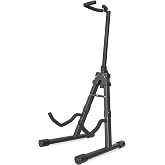 GLEAM Adjustable Folding Guitar Stand, A-style with Neck Holder, Fully Assembled for School Music Program, Concerts &amp; Multiple Users, Black, Fit Guitar Bass Ukulele and Banjo