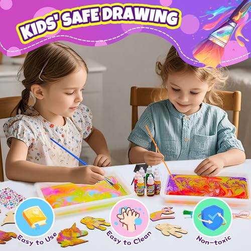 BYHANO Water Marble Painting Kit for Kids 4-12 Years - Create Magical Artworks with 7 Vibrant Colors, Creative DIY Kit, Ideal Birthday Gift for Boys & Girls 4-12 Years Old