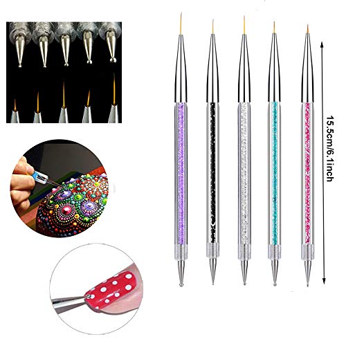 5Pcs Nail Art Liner Brushes, Mwoot Dual Tipped Painting Drawing Nail Design Brush Pen, Nail Art Brush Dotting Pen