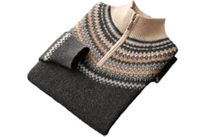 Men's Half-Zip Pullover Sweater 100% Wool Mock Neck Fair Isle Retro Textured Knitted Top Casual Clothing