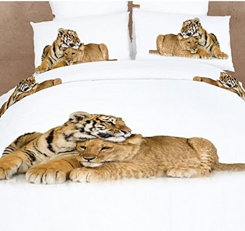 HYAM 4pc 100% Cotton 3d Duvet Cover Set No Inside Comforter or Duvet Couple Tigers Lovers Full Size (xqxa-20)