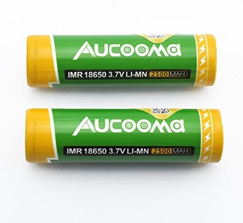 Aucooma Green IMR 18650 35A 2500mAh 3.7V Rechargeable Flat Top Batteries, 2-Pieces
