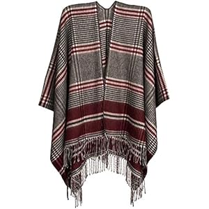 styleBREAKER Dames Cape met glencheck ruitjespatroon en franjes, cape, poncho, dames 08010058