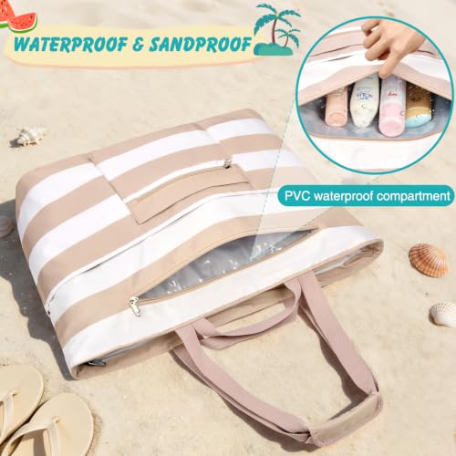 NEWIROVE Beach Bag Women Large Xxl Family Bags Beach with Zip Beach Bag Foldable Bag Travel Lightweight Tote Bag Women for Beach, Travel, Picnic. 50L