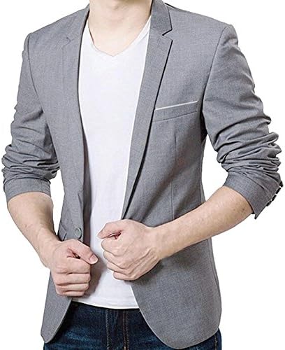 Mens Slim Fit Casual One Button Blazer Jacket Grey XXXL