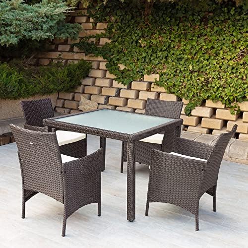 61073 - Conjunto mesa y sillas jardín ratán, Mesa y sillas terraza incluye 4 sillas jardín exterior y 1 mesa exterior 100x75cm, Muebles para jardín y terraza, Multicolor