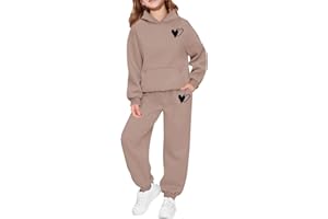 2025 Girls Sweatsuit Set Cute Heart Hooded Sweatshirt & Jogger Pants with Pocket Casual Outfits Set Boys Athletic