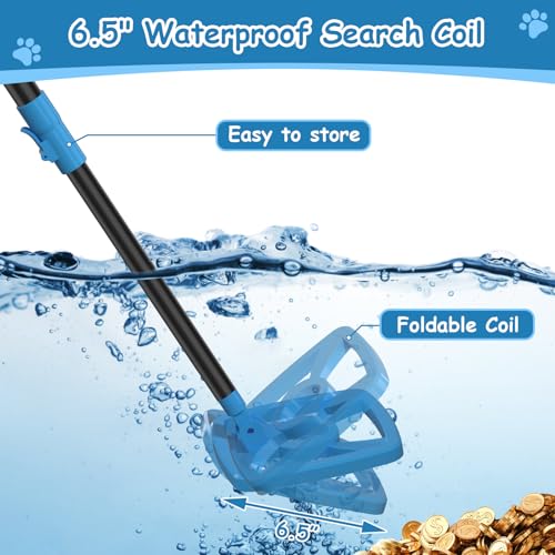 【Type-C】 Metal Detector for Children, OMMO Rechargeable Metal Detector with Fun LCD Screen, 72-100 cm Adjustable for Children, IP67 Light Metal Detectors, Outdoor Exploration (Blue)