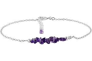 InfinityGemsArt Amethyst Anklet Bar Chips Anklet Bracelets for Women Natural Feburary Birthstone Silver Plated Boho Jewelry i