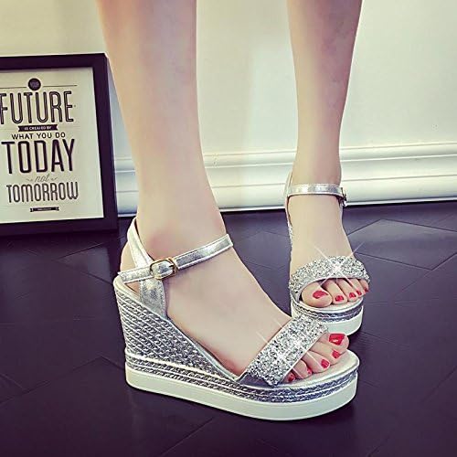 TongBao-lx Women's Summer Sandals / Comfort Casual Fashion / Peep-toe Rhinestones / Thick bottom / wedge heels shoes , Silver , CN39