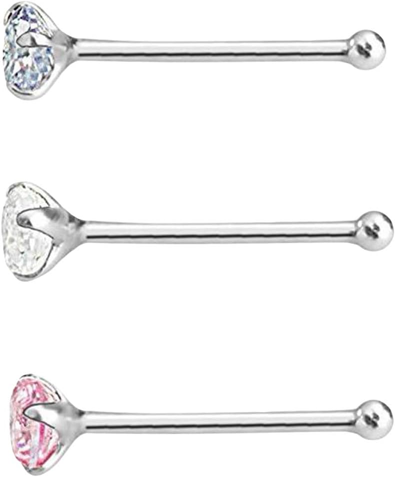 Kuizhiren1 3Pcs/Set Nose Stud,Women Cubic Zirconia Stainless Steel Nose Studs Body Piercing Jewelry Silver
