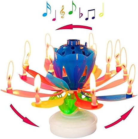Cake Multiple Color Rotation Music 14 Birthday Candles (Blue Yellow Purple Blue Pink Multicolor Red) (Colorful)