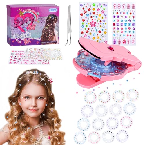 SEMKOTREE Rhinestone Hair Machine, Rhinestone Gluing Hair Bedazzler Kit with 420 Rhinestones, Hair Jewellery for Hair Gem Stamper Sticker Gift Girl