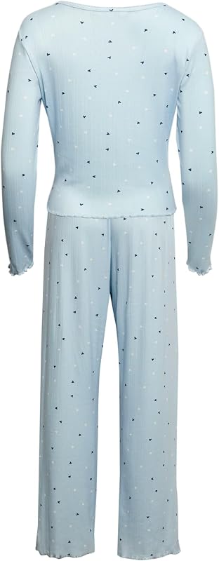 Pigiama in Punto Pointelle Stampato da Donna Blu S