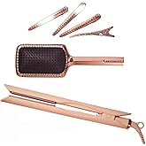 Kristin Ess Hair Styling Gift Set 3-in-1 Ceramic Flat Iron Bundle - 1.25inch Dual Voltage Ceramic Hair Straightener + Detangling Brush + Sectioning Clips - 4 Heat Settings 440 Degrees + Auto Shut Off