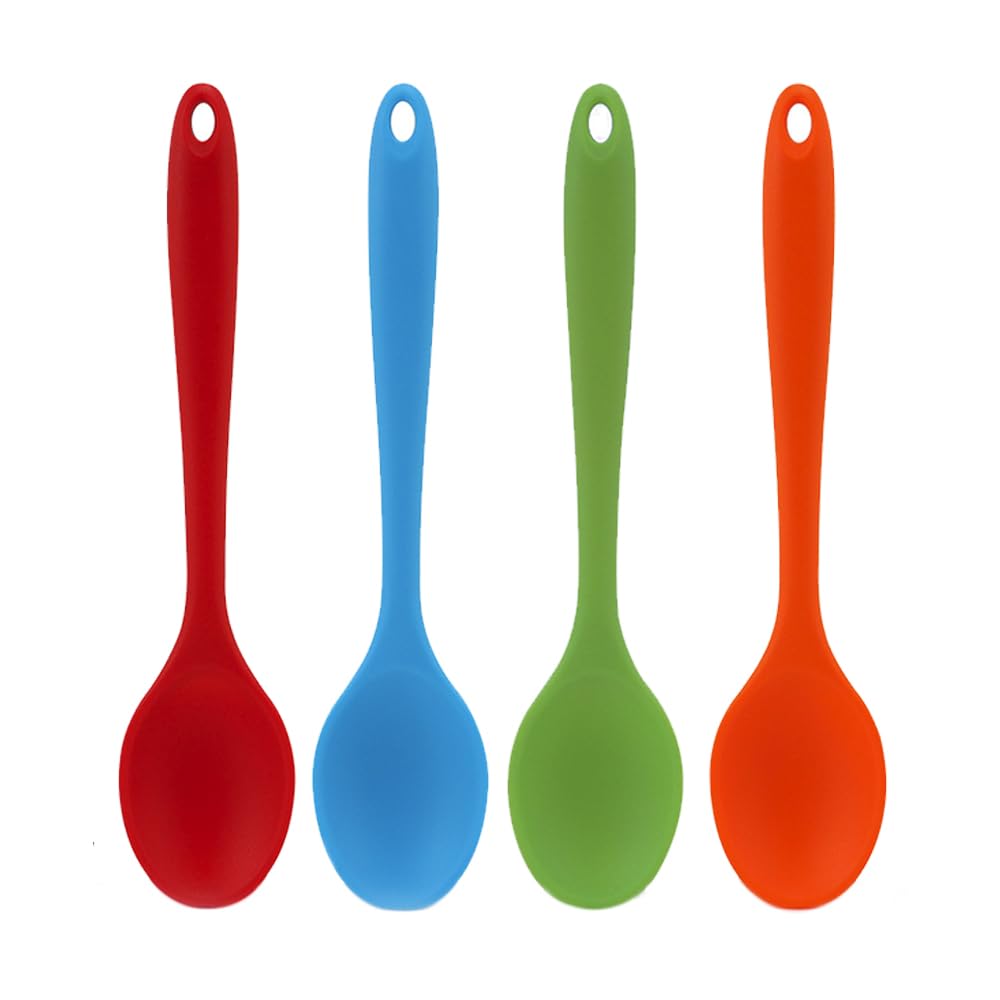4 PCS Silicone Spoons Nonstick Cooking Spoons Heat Resistant Baking Serving Spoons Utensil Spoon Mixing Spoons for Kitchen Cooking Stirring Baking Serving Soup