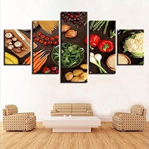 RuiYa Wall Art marco 5 pared lona pintura 50x25cm Cocina verduras setas chile papas zanahoria comida imágenes Cartel…