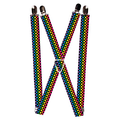 Rainbow Colors Black Mini Checkered Flag Plaid Checkers Suspenders