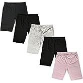 MISS POPULAR Girls 5-Pack Biker Shorts Cotton Spandex Elastic Waistband | Dance, Gymnastics.