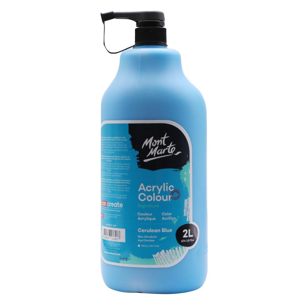 MONT MARTE Discovery School Acrylic, Cerulean Blue, 1/2 Gallon (2 Liter). Ideal for Students and Artists. Excellent Coverage and Fast Drying. Pump Lid Included.