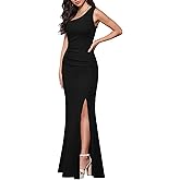 MUSHARE Women's One Shoulder Sleeveless Bodycon Mermaid high Split Cocktail Long Formal Dress