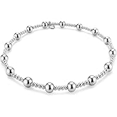 Sterling Silver Bracelets for Women - Exudes Beauty And Elegance - Stretch Beaded Charm Bracelet 925 Silver Bangles Jewelry Great For Valentines Day Birthday Gifts for Women - 7.5 Inches