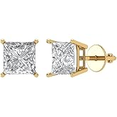 3 cttw Moissanite Stud Earring Set for Women - Princess Cut Solid Gold Screw-Back