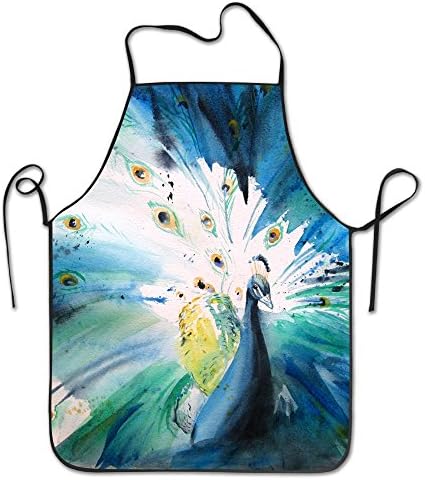 Watercolor Peacock Adjustable Apron For Grilling Bacon Women's Men's Great Gift For Wife Ladies Men Boyfriend