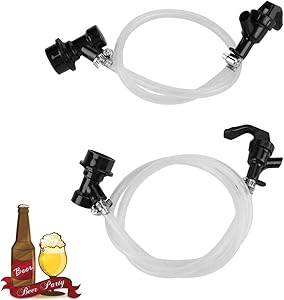 Liquid Dispensing Tube Kit for Homebrew, 3ft Clear Ball Lock Beer Line, 3/16'' Keg Quick Disconnect Draft Beer Line Assembly with 2 Picnic Faucet & 4 Food-Grade Hose Clamps