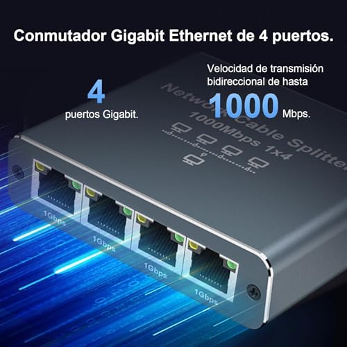 Rantuia Switch Ethernet Gigabit de 5 Puertos, Divisor de Red LAN Alta Velocidad, Plug & Play sin Configuración, para TV, Laptop, PC, Escritorio y Montaje en Pared