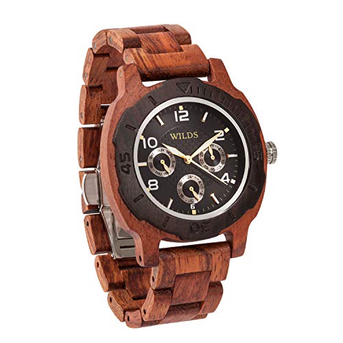 Wilds Wood Watches for Men - Premium Multifunctional Mens Wooden Watch - Japanese Miyota Quartz Movement - Wood Watch Band - Wood Bezel - Men Gift Idea