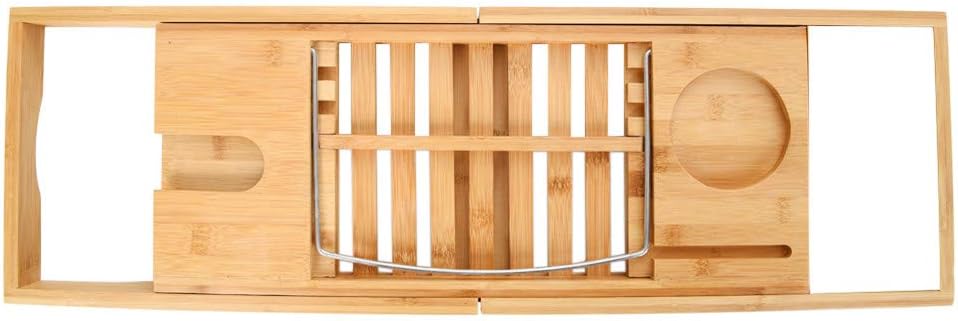 YAliDA 2019 Bamboo Bathtub Caddy Tray with Extending Sides, Ipad Tray and Wineglass Holder (US Warehouse delivery) Beige