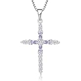 JO WISDOM 925 Sterling Silver Cross Necklace for Women 5A CZ Birthstone Necklaces Faith Cross Jewelry