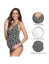 Traje de baño de maternidad para dama con espalda cruzada estampado de flores Monokini de una pieza
