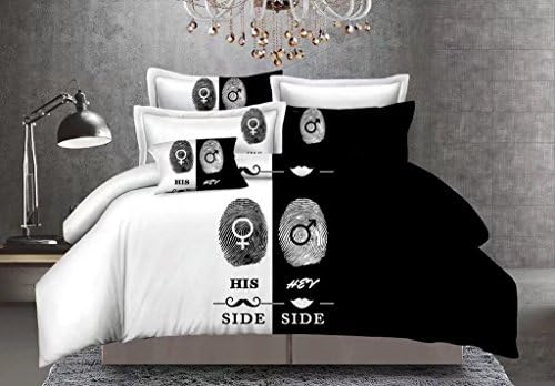 QzzieLife Soft Microfiber His and Hers Bedding Set for Couples 3PC Duvet Cover Set Queen Size White/Black