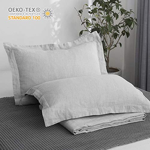 King Linens 100% Belgian Linen Pillow Shams Stone Washed Solid Color Basic(King,Grey)