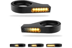 TSUNG Motorcycle Fork Mounted LED Turn Signals 39-41mm Switchback Sequential Amber Light with Bracket Indicater Compatible with Harley Davidson Honda Yamaha Cruiser Street Bike (Black-Amber(39-41mm))