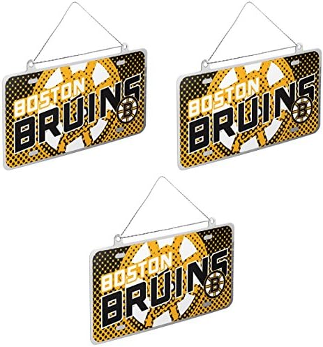 NHL Boston Bruins Metal License Plate Christmas Ornament Bundle 3 Pack By Forever Collectibles