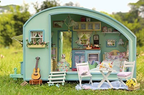 Wooden dollhouse car with furniture vintage toys LED + Music + Voice Control Free Sonny Angel / Mini Angel One Assorted